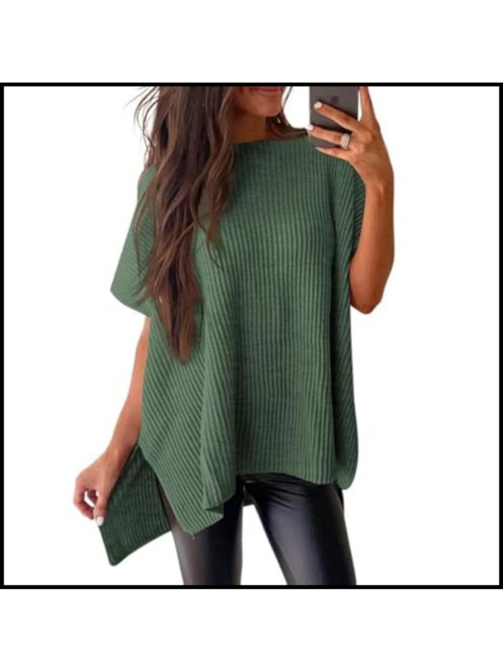 Womens Crewneck Puff Short Sleeve Sweater Casual Loose Knit Pullover Top
